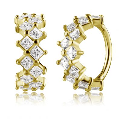BIJOU CLICKER EN OR MASSIF AVEC CRISTAUX À TAILLE CARRÉE