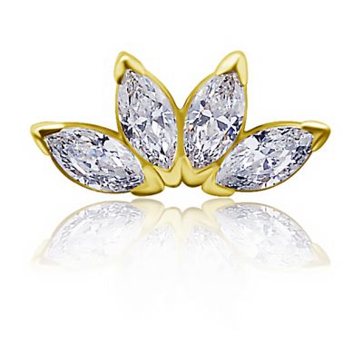 PIERCING DE REMPLACEMENT EN OR AVEC FLEUR DE LOTUS AVEC QUATRE CRISTAUX