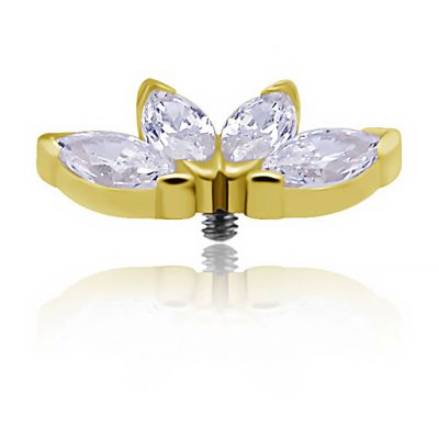 PIERCING DE REMPLACEMENT EN OR AVEC FLEUR DE LOTUS AVEC QUATRE CRISTAUX