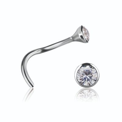 PIERCING DE NARIZ DE ORO BLANCO MACIZO CON CRISTAL