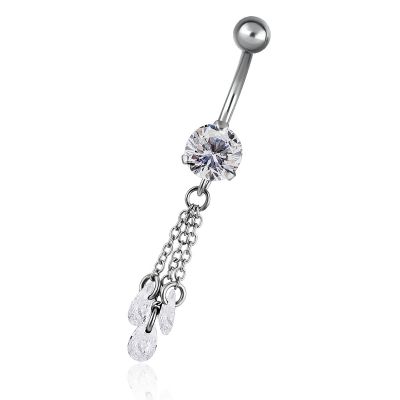 THREE CHAINS AND ZIRCONIA CRYSTAL BELLY BUTTON PIERCING