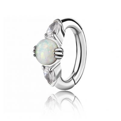 OVAL BELLY BUTTON JEWEL WITH OPAL AND CUBIC ZIRCONIA