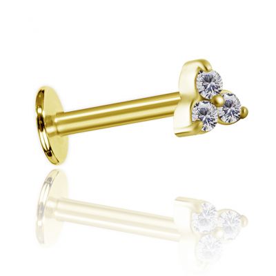 GOLDEN LABRET PIERCING WITH THREE CRYSTALS