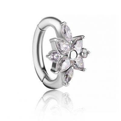 OVAL 4 PETAL FLOWER BELLY CLICKER SET WITH PREMIUM ZIRCONIA