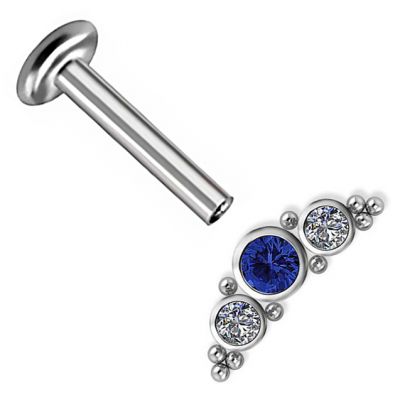 PIERCING LABRET WITH A LONG TRIPLE CRYSTAL ACCESSORY