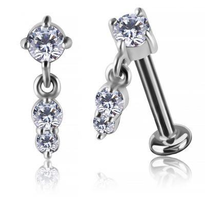 LABRET SENZA FILETTATURA CON PENDENTE CON DUE CRISTALLI