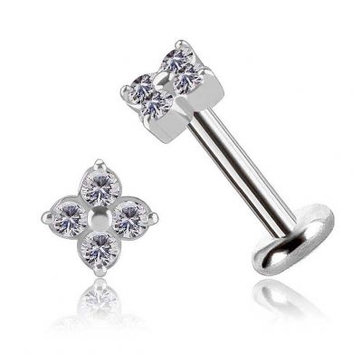 BOUCLE D’OREILLE THREADLESS DE FLEUR AVEC PREMIUM CUBIC ZIRCONIA
