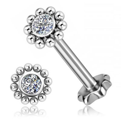 ORECCHINO A BASE A FIORE CON PREMIUM ZIRCONIA CON SFERE