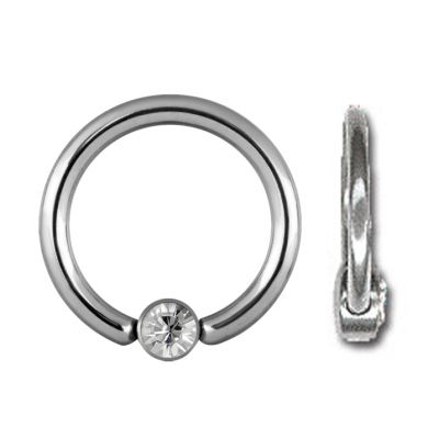 RINGPIERCING KUGEL MIT FLACHEM BODEN UND KRISTALL
