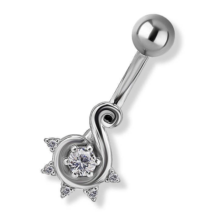 Piercing Ombelico In Acciaio Chirurgico 316L Con Zirconia Cubica - 14 Gauge, 10 Mm, Ipoallergenico, Per Donne - Foto 3