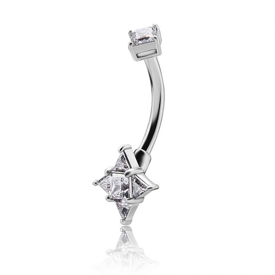 Piercing Banane Pour Nombril En Acier Chirurgical 316L Avec Cristal - Tige 24mm - Neuf Avec étiquettes
